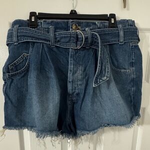 We The Free Blue Belted Jean Shorts